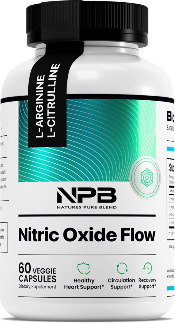 Nature's Pure Blend Nitric Oxide Supplements for Men – L-Arginine L-Citrulline – Heart Support & Flow Circulation Booster – 1500MG L Arginine and L Citrulline, Preworkout, Bodybuilding
