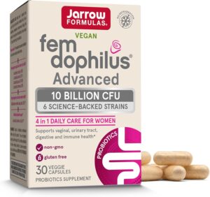 Jarrow Formulas Fem Dophilus Probiotics for Women - 10 Billion CFU, Female Vaginal Probiotics, Vaginal, Urinary Tract and Digestive Support, 30 Capsules