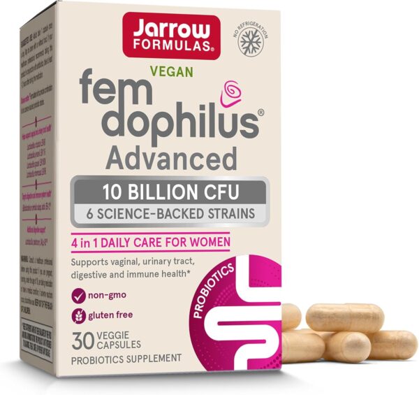 Jarrow Formulas Fem Dophilus Probiotics for Women - 10 Billion CFU, Female Vaginal Probiotics, Vaginal, Urinary Tract and Digestive Support, 30 Capsules