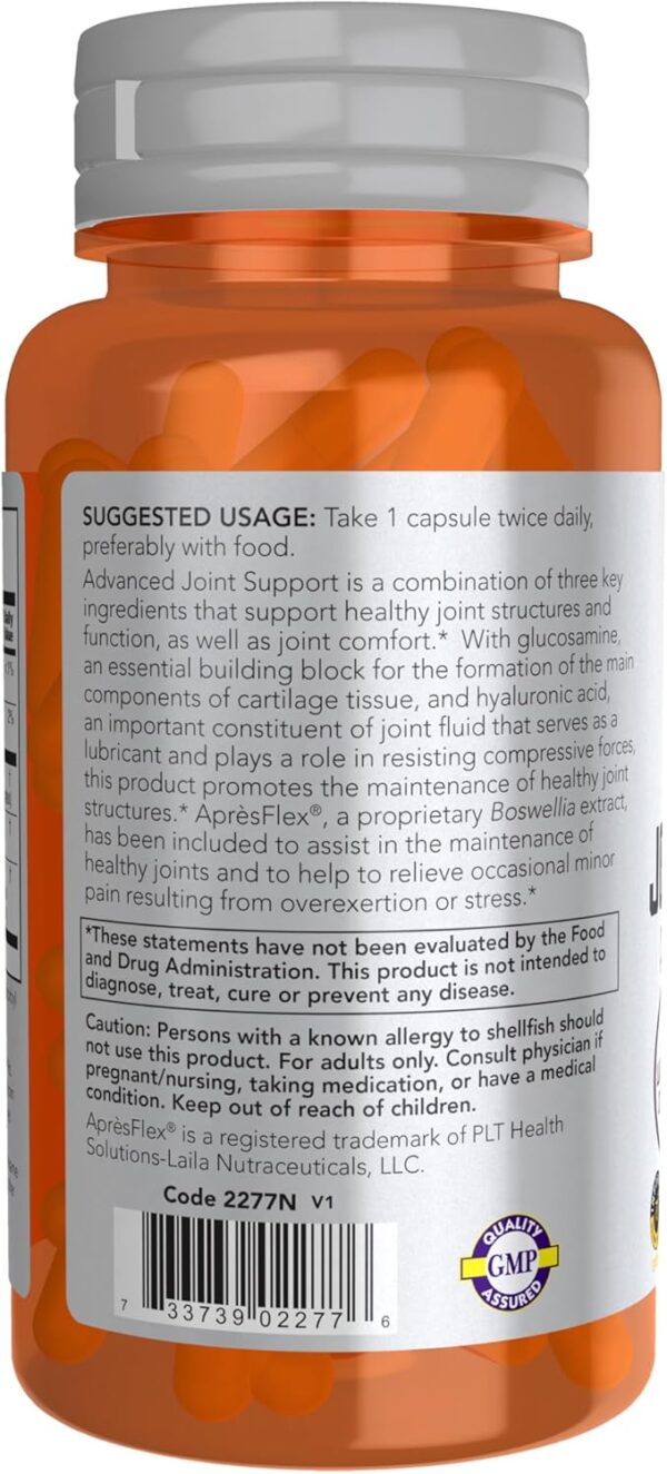 NOW Sports Nutrition, Advanced Joint Support, Glucosamine, Hyaluronic Acid, ApresFlex, 60 Capsules