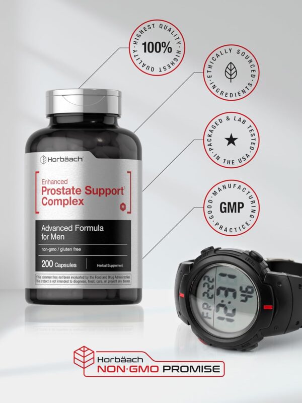 Horbaach Prostate Supplement for Men | 200 Capsules | Enhanced Complex with Saw Palmetto, Pygeum, Stinging Nettle | Non-GMO and Gluten Free