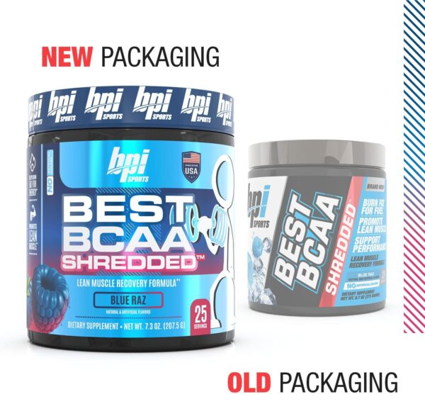 BPI Sports Best BCAA Shredded Caffeine-Free Thermogenic Recovery Formula BCAA Powder Lean Muscle Building Accelerated Recovery - Hydration - Blue Raspberry- 25 Servings - 9.7 Ounce