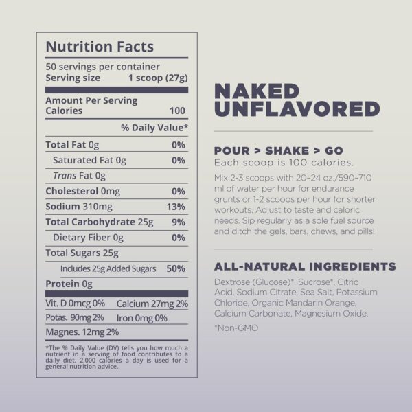 Tailwind Nutrition Endurance Fuel, Sports Drink Powder Mix with Electrolytes, Non-GMO, Free of Soy, Dairy, and Gluten, Vegan Friendly, Naked Unflavored, 30 Servings