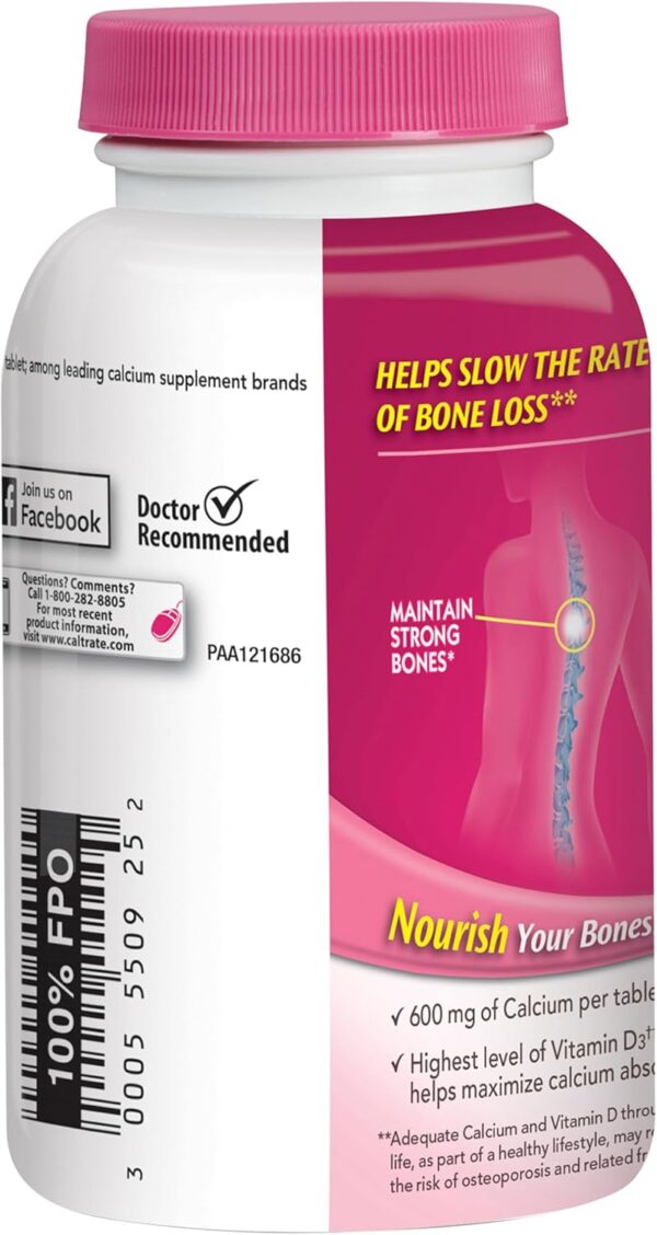 Caltrate 600 Plus D3 Calcium and Vitamin D Supplement Tablets, Bone Health Supplements for Adults - 200 Count
