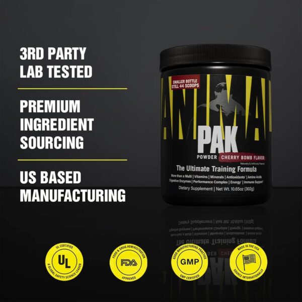Animal Pak – Convenient All-in-One Vitamin & Supplement Powder – Zinc, Vitamins C, B, D, Amino Acids and More – Sports Nutrition Performance Multivitamin for Women & Men – 44 Scoops, Cherry Bomb