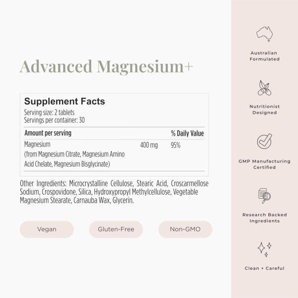 JSHealth Vitamins Advanced Magnesium Supplements with Magnesium Glycinate & Citrate for Muscle Relaxation (60 Tablets)