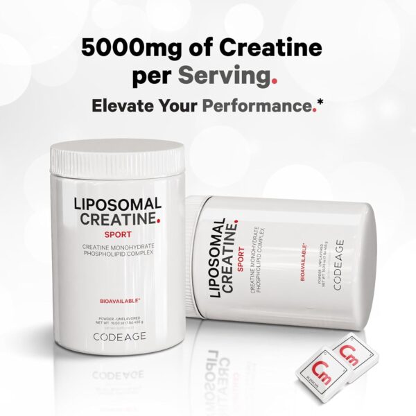Codeage Liposomal Creatine Powder Supplement - 3-Month Supply - 5000mg Creatine Monohydrate Pre Workout & Post Workouts - Unflavored Creatine, Pure Creatine Powder, Creatinine for Sports - 90 Servings