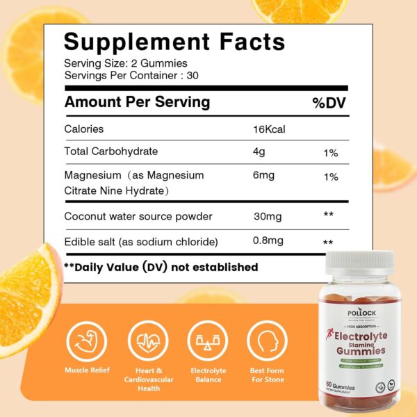 Electrolyte Gummies for Athletes - Orange Flavor, 60 Gummies for Electrolyte Replenishment, Enhanced Endurance & Musce Cramp Prevention, 2 Gummies per Serving
