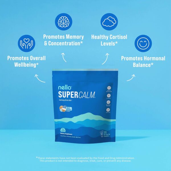 Supercalm Powdered Drink Mix, Blue Coconut, L Theanine, Ksm-66 Ashwagandha, Magnesium Glycinate, Vitamin D 3, Supplements for Relaxation & Focus, No Sugar, Non GMO, On The Go, 20 Srvgs