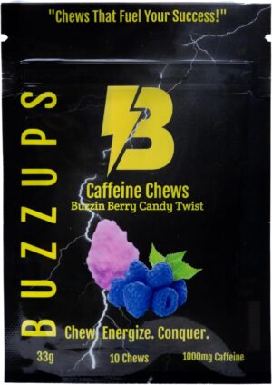 BuzzUps Caffeine Gummies – 100mg Caffeine per Gummy, Buzzin Berry Twist Flavor, 1000mg Total per Pack, Energy Supplement for Running, Cycling, Gaming, Endurance Sports (40 Gummies, 4-Pack)