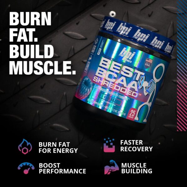 BPI Sports Best BCAA Shredded Caffeine-Free Thermogenic Recovery Formula BCAA Powder Lean Muscle Building Accelerated Recovery - Hydration - Blue Raspberry- 25 Servings - 9.7 Ounce