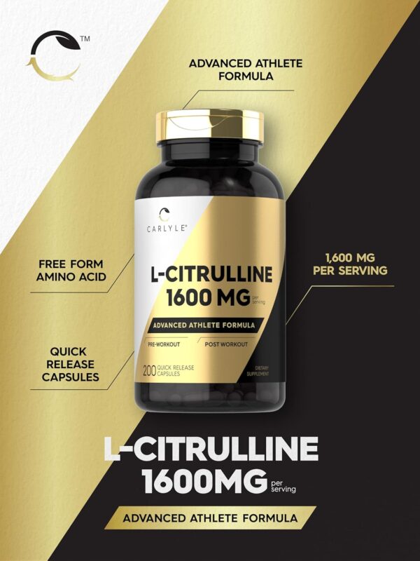 Carlyle L Citrulline Supplement | 1600mg | 200 Powder Capsules | for Men and Women | Advanced Athlete Formula | Non-GMO & Gluten Free
