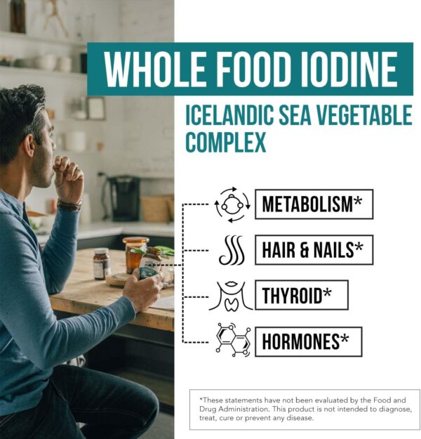 Organic Iodine Supplement from Sea Vegetable Complex, Whole Food & Raw Form - Iodine Plus Trace Mineral Complex – Contains Purest Icelandic Sea Kelp, Irish Moss & Bladderwrack (250 mcg)