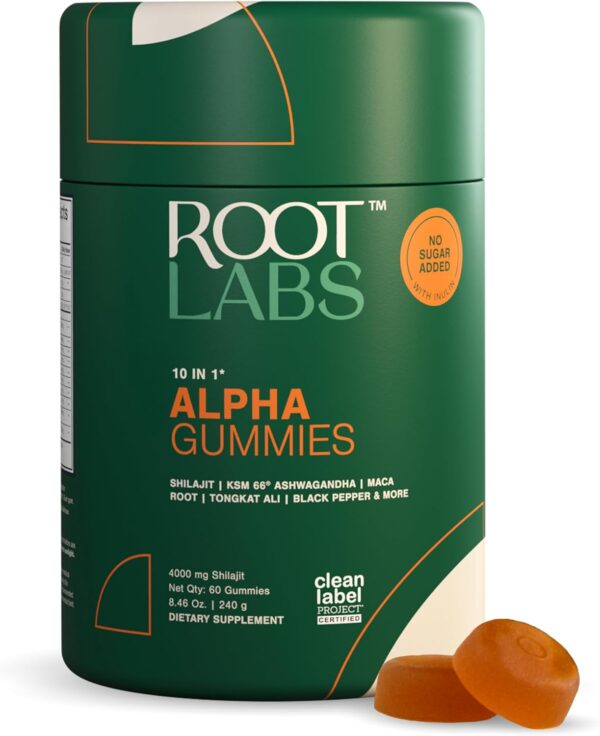 Root Labs10-1 Alpha Gummies | 4000 mg Shilajit I KSM 66 Ashwagandha | Maca Root| Tongkat Ali | No Added Sugar | GMO Free I Vegan I Clean Lab Project Certified I 60 Gummies