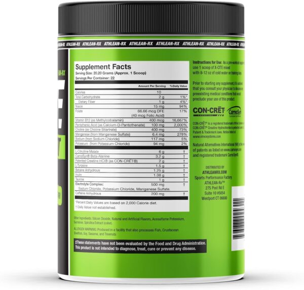 X-CITE Pre-Workout by ATHLEAN-X - Enhanced Formula with Beta-Alanine, Creatine & Caffeine for Ultimate Energy, Endurance, Focus & Muscle Pump, NSF Certified (22 Servings, Sour Blue Raspberry)