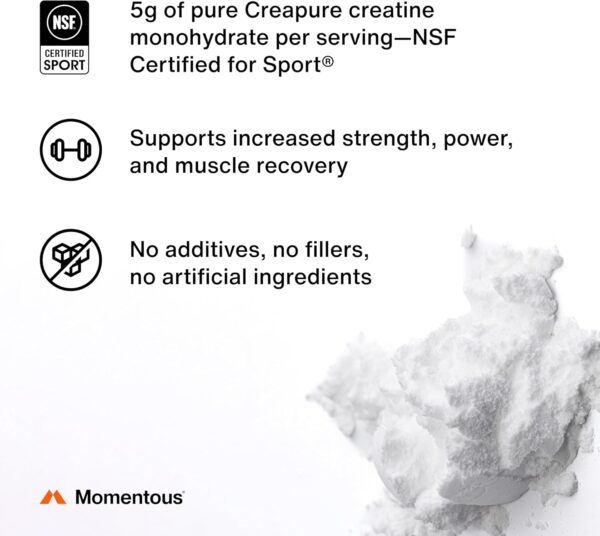 Momentous Creatine Monohydrate Powder - Creapure Creatine Powder Supports Strength, Lean Muscle, & Recovery for Men & Women - 5g Per Serving, 90 Servings
