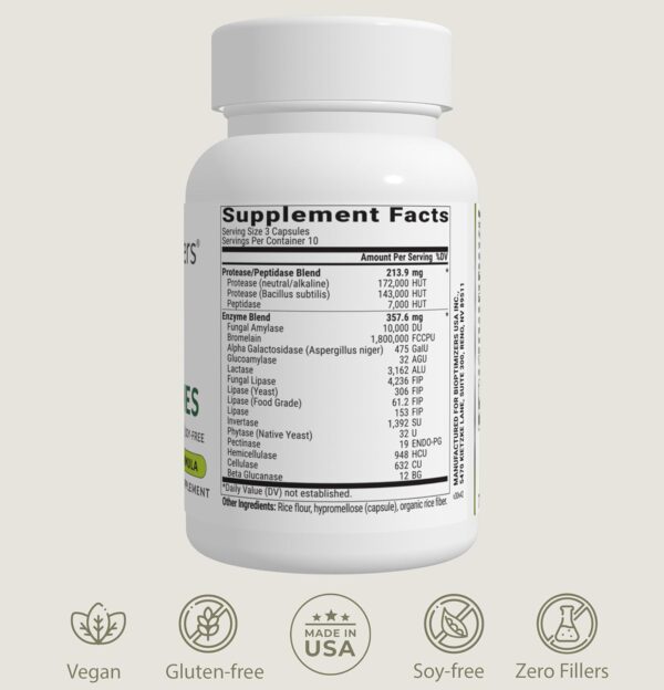 BIOptimizers MassZymes Digestive Enzymes Supplement – Max Nutrient Absorption, Boost Energy, Reduce Bloating – Health Vegan Dairy-Free – Muscle Recovery, Gut Health & Clarity - 100,000 Units 30 Caps
