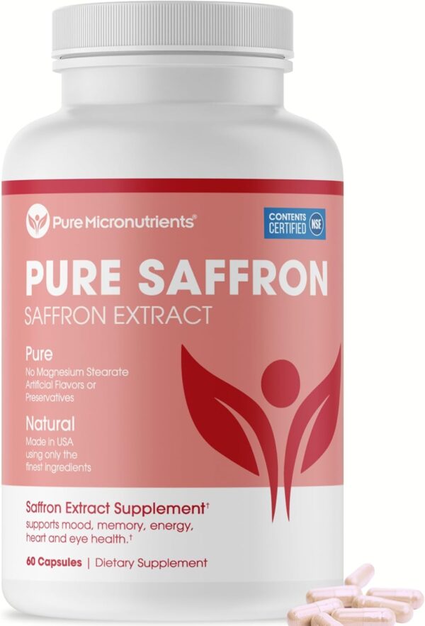 Saffron Supplements - 100% Pure Saffron Extract Capsules - Boost Energy & Mood, Support Eye & Heart Health