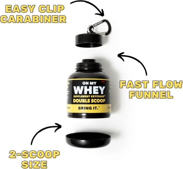 Protein Shaker Bottle With Supplement Keychain Container - BPA Free, Reusable Shaker Cup for Active Weight Lifters and Fitness Enthusiasts - Cute, Fun, and Convenient Design - OnMyWhey