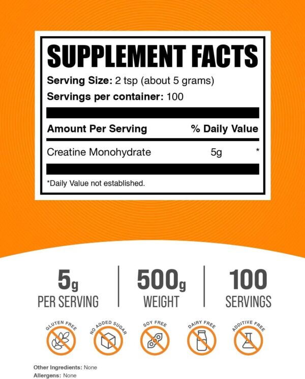 BulkSupplements.com Creatine Monohydrate Powder - Creatine Supplement, Micronized Creatine, Creatine Powder - Unflavored & Gluten Free, 5g (5000mg) per Servings, 500g (1.1 lbs) (Pack of 1)
