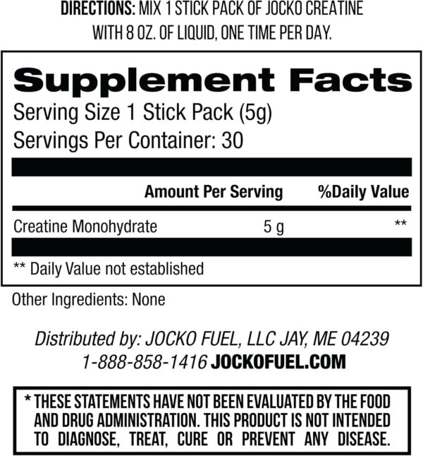 Jocko Fuel Creatine Stick Packs - Creatine Monohydrate Powder Travel Packs for Men & Women, Supplement for Athletic Performance & Muscle Health, 30 Servings 150g (Unflavored)