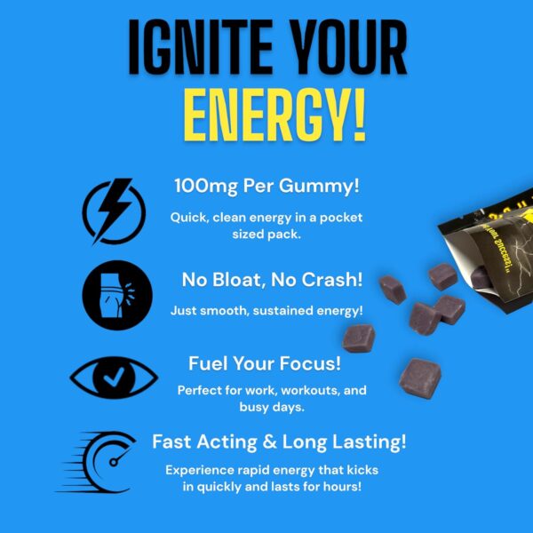 BuzzUps Caffeine Gummies – 100mg Caffeine per Gummy, Buzzin Berry Twist Flavor, 1000mg Total per Pack, Energy Supplement for Running, Cycling, Gaming, Endurance Sports (40 Gummies, 4-Pack)