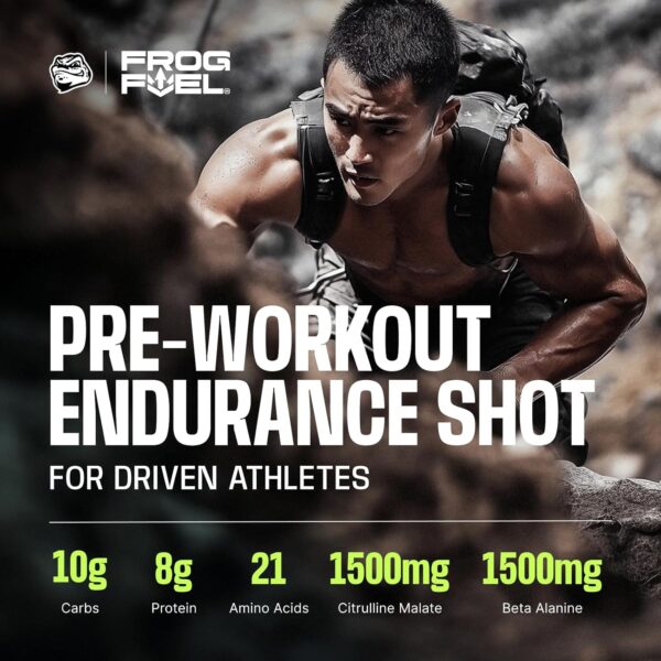 Frog Fuel Ultra Pre Workout Shot & Energy Gel with 1500mg Beta Alanine, Electrolytes 8g Protein Nano-Hydrolyzed Grass Fed Collagen, 10g Carbs, Gluten Free, Fat Free, Berry, 1.2 oz Packets, 24 Pack
