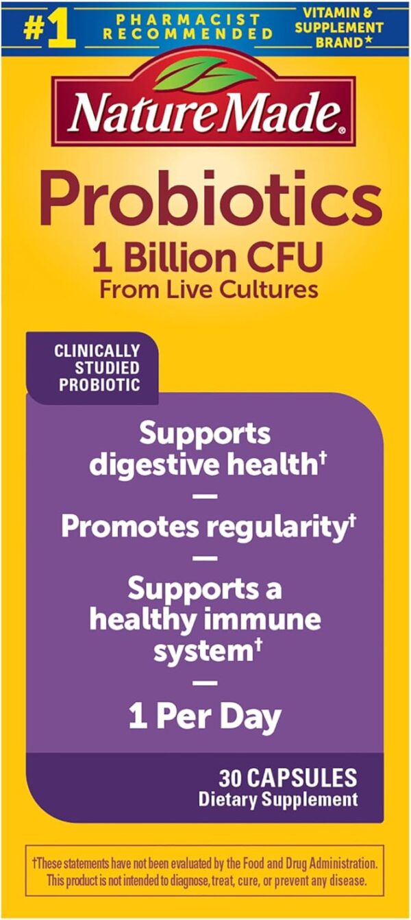 Nature Made Probiotic Capsules 1 Billion CFU from Live Cultures, Probiotics for Women and Men for Immune & Digestive Support, 30 Capsules, 30 Day Supply