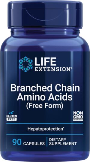 Life Extension Branched Chain Amino Acids (BCAAs), leucine, isoleucine, valine, Promotes Muscle Recovery After Exercise, Gluten-Free, Non-GMO, 90 Capsules