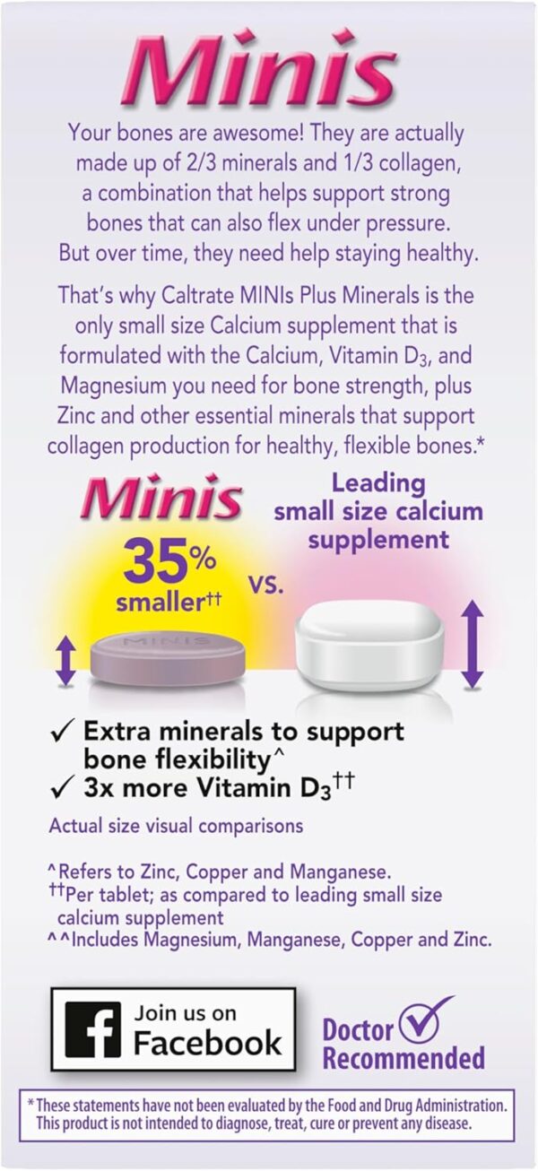 Caltrate Minis 600 Plus D3 Plus Minerals Calcium and Vitamin D Supplement Tablets, Bone Health and Mineral Supplement for Adults - 150 Count