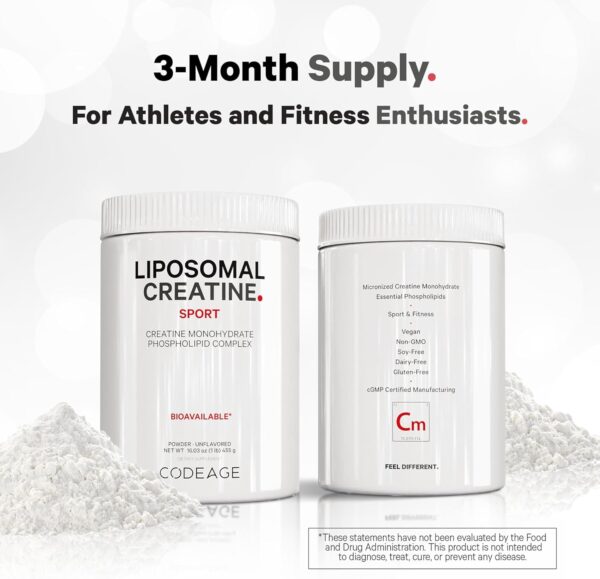 Codeage Liposomal Creatine Powder Supplement - 3-Month Supply - 5000mg Creatine Monohydrate Pre Workout & Post Workouts - Unflavored Creatine, Pure Creatine Powder, Creatinine for Sports - 90 Servings