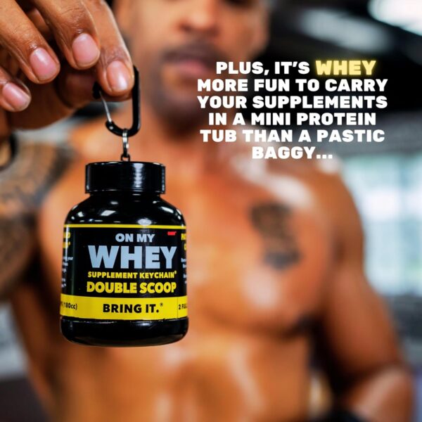 Protein Shaker Bottle With Supplement Keychain Container - BPA Free, Reusable Shaker Cup for Active Weight Lifters and Fitness Enthusiasts - Cute, Fun, and Convenient Design - OnMyWhey
