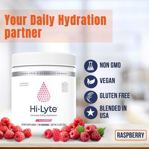 Hi-Lyte Raspberry Electrolyte Powder, Daily Hydration Supplement Drink Mix, 90 Servings | Sugar-Free, 0 Calories, 0 Carbs | No Maltodextrin. Gluten-Free | Supports Keto | Light Refreshing Flavor