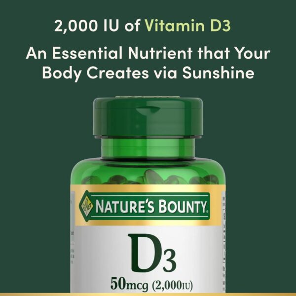Nature's Bounty Vitamin D3 2000 IU | Supports Immune Health, Calcium Absorption & Bone Strength | Essential for Healthy Bones| Non-GMO, No-Gluten | 350 Softgels, 1 Serving Per Day for Daily Health