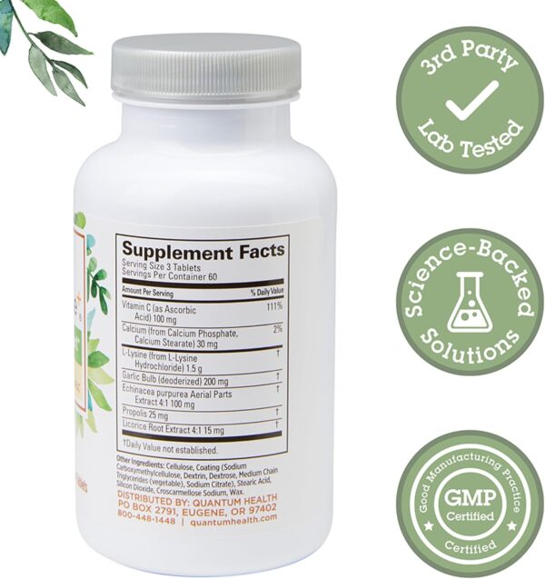 Quantum Health Super Lysine+ / Advanced Formula Lysine+ Immune Support with Vitamin C, Echinacea, Licorice, Propolis, Odorless Garlic (180 Tablets), Packaging may vary