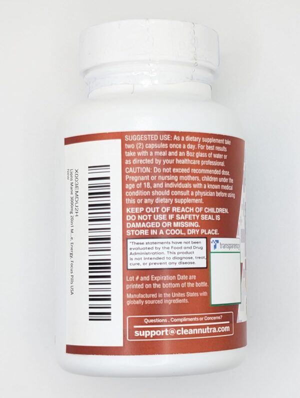 Clean Nutraceuticals Lions Mane 20in1 Mushroom Supplement with Turkey Tail Reishi Cordyceps Chaga Maitake Meshima Poria Cocos Shiitake Oyster Porcini Enoki - Pack
