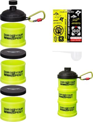 Protein Powder Stackable Container To Go,with Top Cap Funnel for Water Bottle,Twist Lock Portable Supplement Organize Storage Dispenser for Pre/Post Workout,Fitness,Travel,Gym