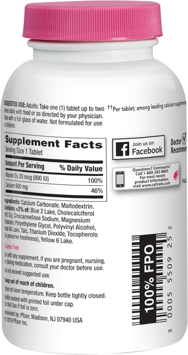 Caltrate 600 Plus D3 Calcium and Vitamin D Supplement Tablets, Bone Health Supplements for Adults - 200 Count