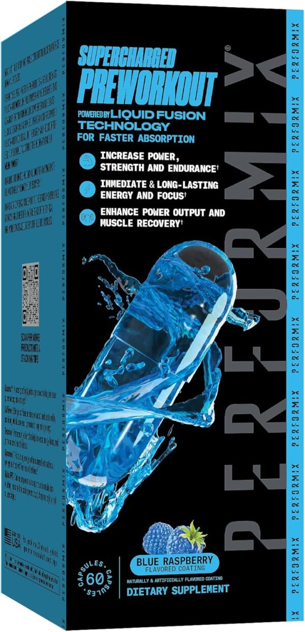 PERFORMIX Supercharged Preworkout - Sustained Energy, Endurance, and Focus - Premium Muscle Supporting Oceanix and Alpha GPC for Hardcore Training & Body Building (60 Capsules)