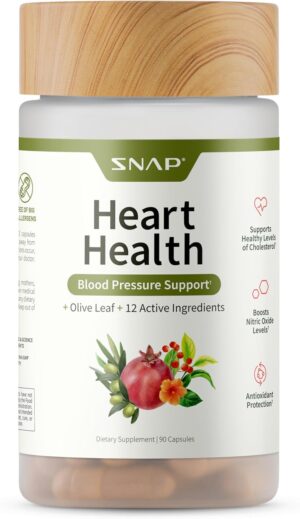 Snap Supplements Heart Health Support Supplement with Coq10, Organic Beet Root Powder, Hawthorn Berry, Turmeric and Odorless Garlic, Supports Nitric Oxide Level, Circulation and Flow, 90 Capsules