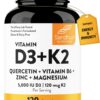 Sandhu's Vitamin D3 K2 Magnesium with Quercetin 5000 IU Capsules for Men & Women | Supports Bone, Muscle & Immune Health | 120 Count (Pack of 1)