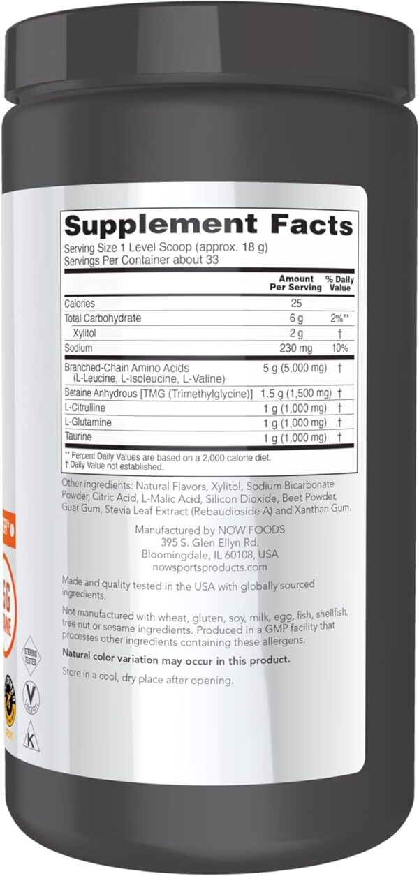 NOW Foods Sports Nutrition, BCAA (Branched Chain Amino Acids) Big 6, Watermelon Flavor, 600 Grams