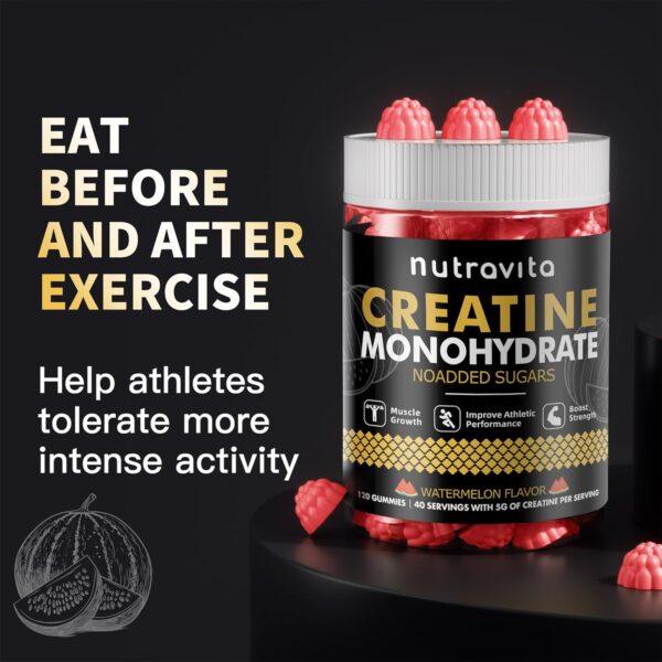 Creatine Monohydrate Gummies for Men & Women, Creatine Monohydrate for Muscle Strength, Muscle Builder, Energy Boost, Pre-Workout Supplement(120 Count)-Watermelon Flavor