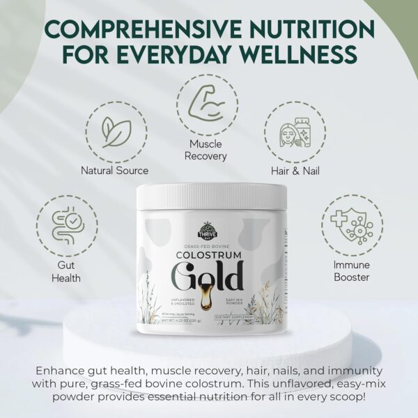 Colostrum Gold - Premium Grass-Fed Bovine Colostrum Powder Supplement for Immunity, Gut Health, Muscle & Wellness - Daily Superfood Supports Hair, Skin, Nails - Women & Men - Unflavored, 60 Servings