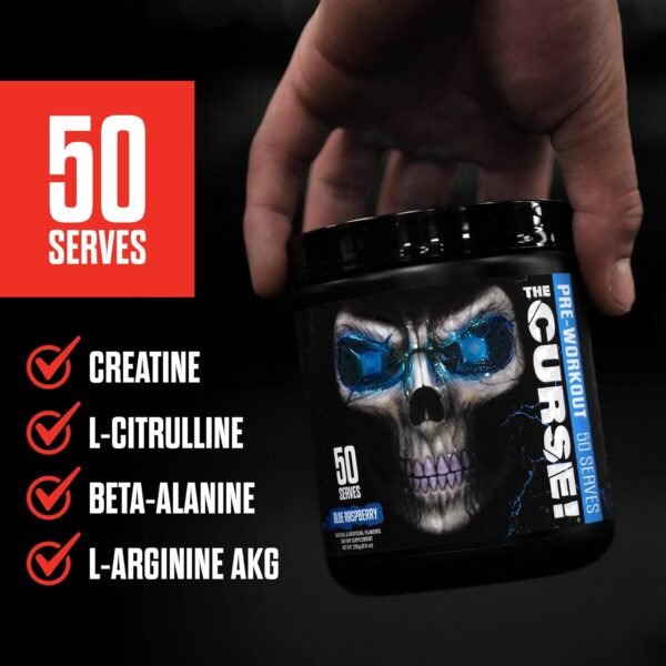 JNX SPORTS The Curse! Pre Workout Powder for Men & Women, Caffeine, Beta-Alanine, Creatine, L-Citrulline, 50 Servings, Peach Mango Flavor – Boost Energy, Strength & Focus