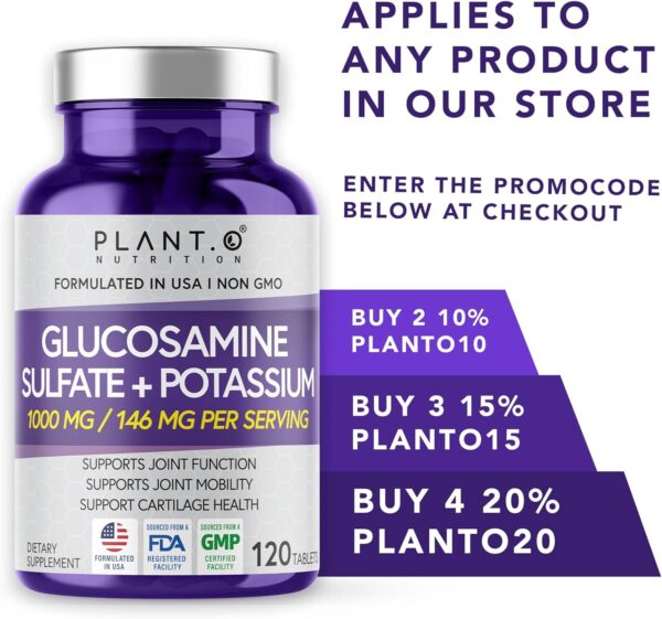Glucosamine Sulfate with Potassium | Strong Joint Support Supplement | Supports Cartilage and Connective Tissues | Aids Knee and Bone Structure | 120 Tablets