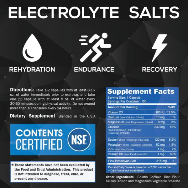 Polyfit Electrolyte Salts - 100 Salt Pills - NSF Certified - Electrolytes Replacement Salt Tablets for Runners - Supplement for Rapid Hydration, Recovery, and Endurance