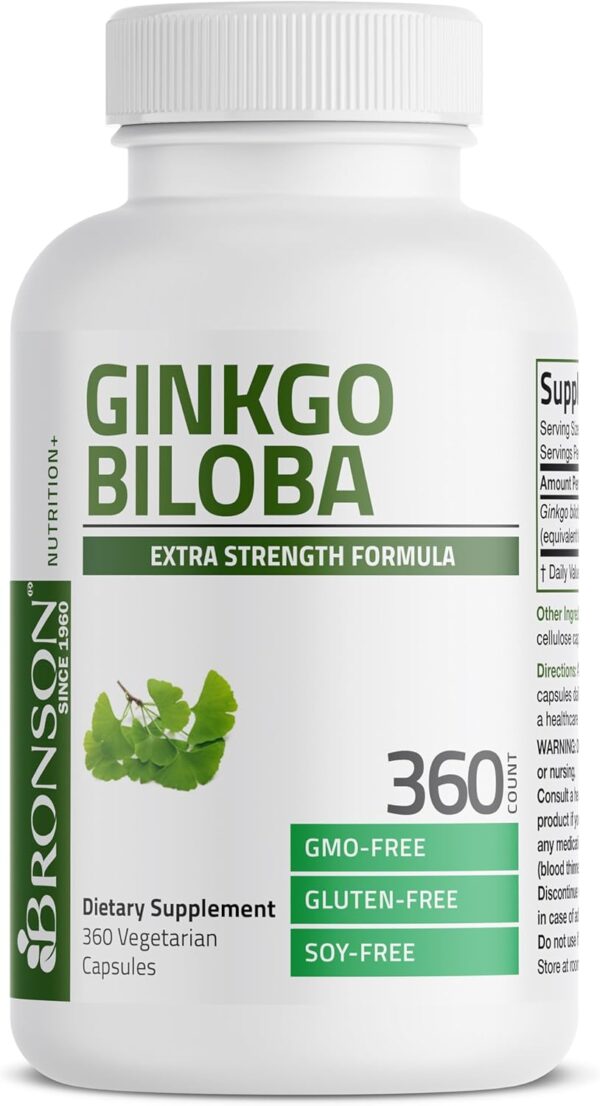 Bronson Ginkgo Biloba Extra Strength Supports Brain Function & Memory Support, 360 Vegetarian Capsules