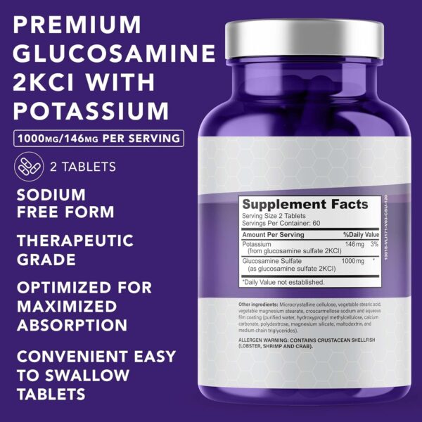 Glucosamine Sulfate with Potassium | Strong Joint Support Supplement | Supports Cartilage and Connective Tissues | Aids Knee and Bone Structure | 120 Tablets