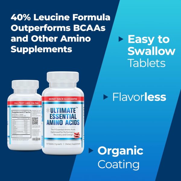 Ultimate 100% Essential Amino Acid Supplement - 150 Easy-to-Swallow, 1g Coated Tablets - All 9 EAA with 40% Leucine in Optimized BCAA Ratio - Increase Energy, Lean Muscle & Recovery - Keto & Vegan
